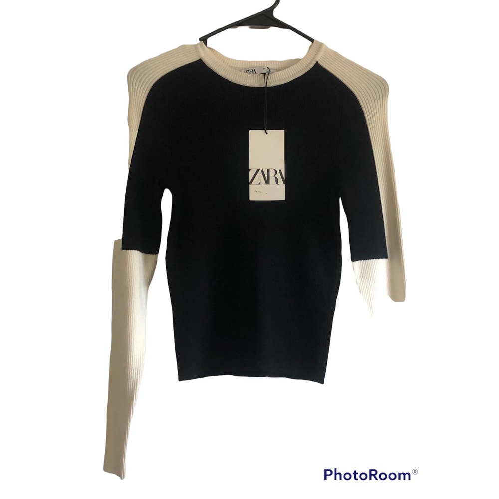 ZARA women Black & Cream Crop Seater Xl